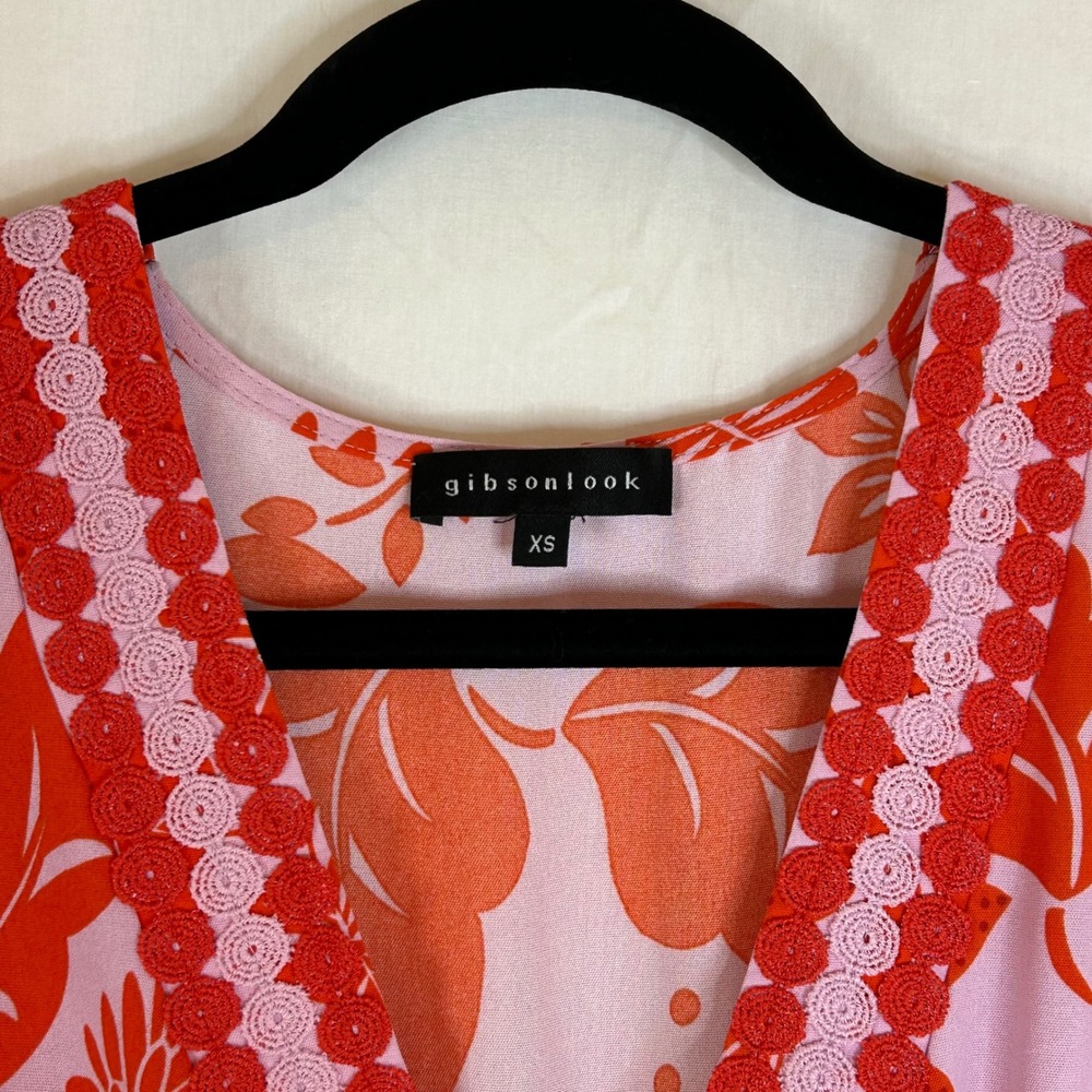 Gibson Look Floral Print Mini Dress Smocked Waist V Neck XS‎ - Picture 4 of 10